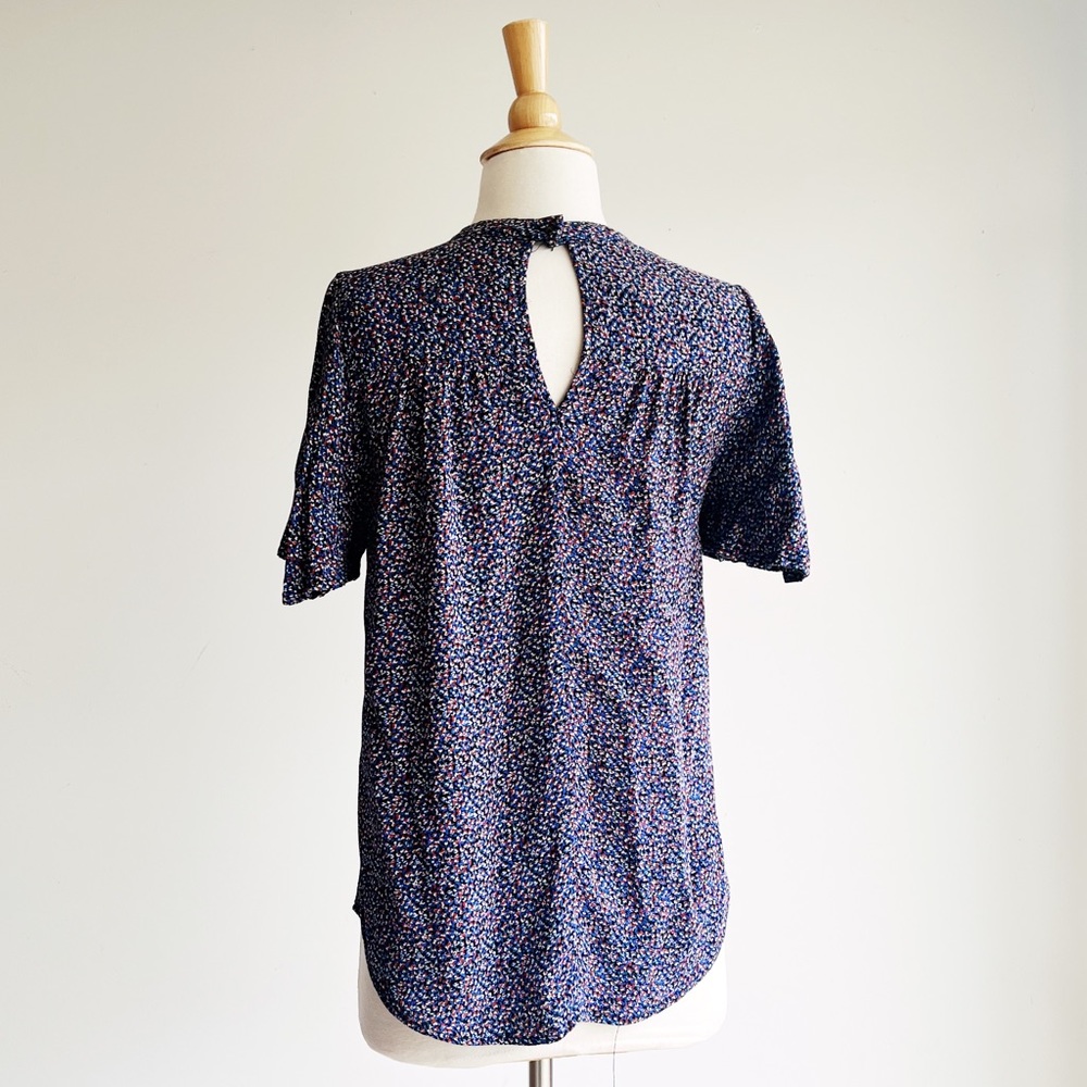 Anthropologie Navy Floral V-Neck Blouse with Choker - Picture 8 of 11